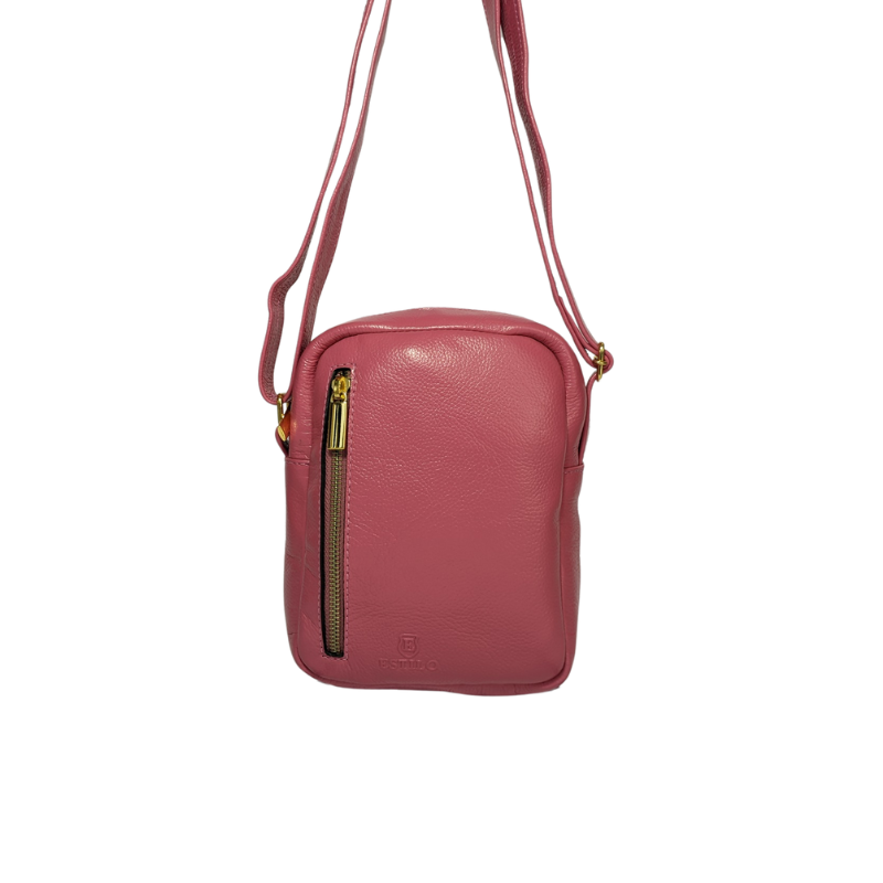Bolsa Tiracolo Rosa em Couro Legítimo