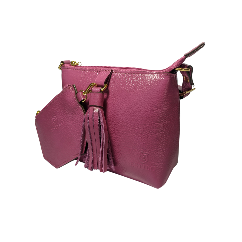 Bolsa Tiracolo Rosa Chaveiro e Porta Documento em Couro Legítimo