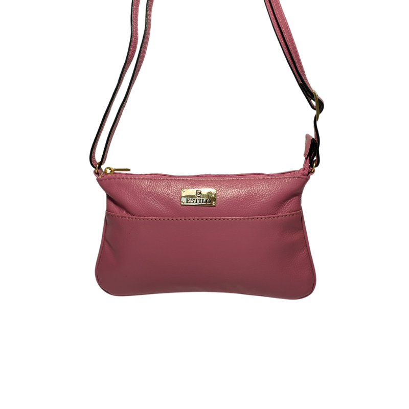 Bolsa Tiracolo Rosa em Couro Legítimo