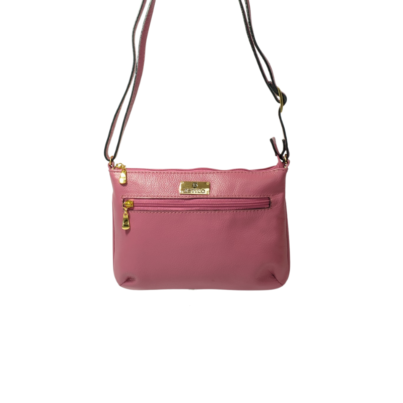 Bolsa Tiracolo Rosa com Zíper Lateral em Couro Legítimo
