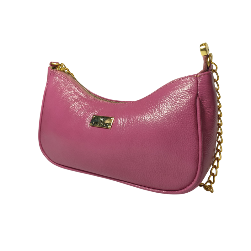 Bolsa Rosa Baguette em Couro Legítimo