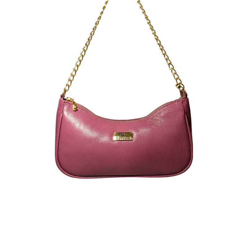 Bolsa Rosa Baguette em Couro Legítimo