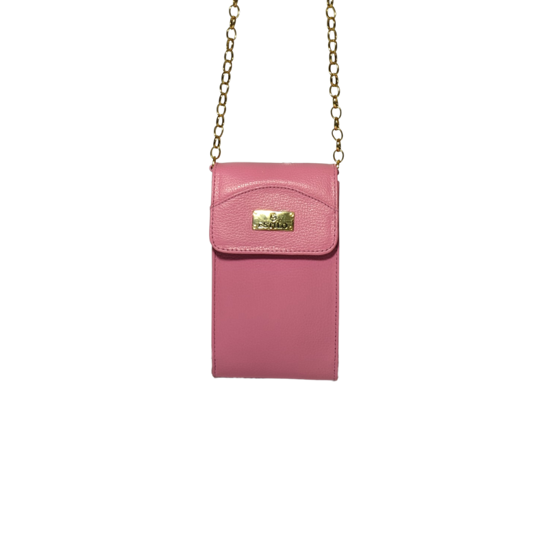 Porta Celular Rosa em Couro Legítimo