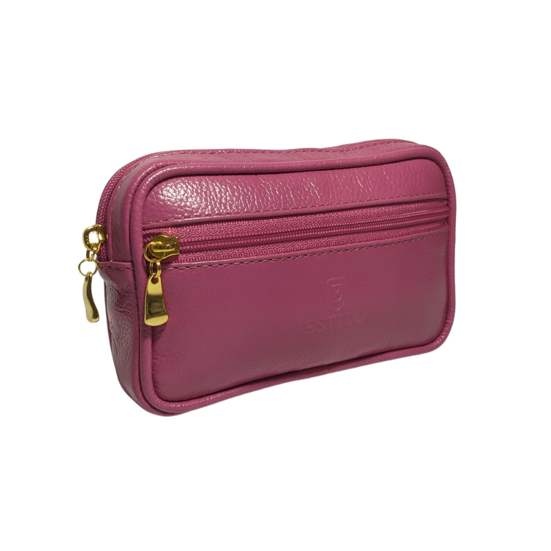 Pochete Rosa em Couro Legítimo