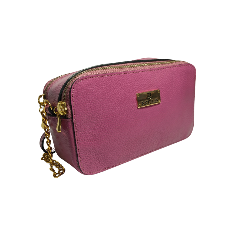 Bolsa Camera Bag Rosa em Couro Legítimo