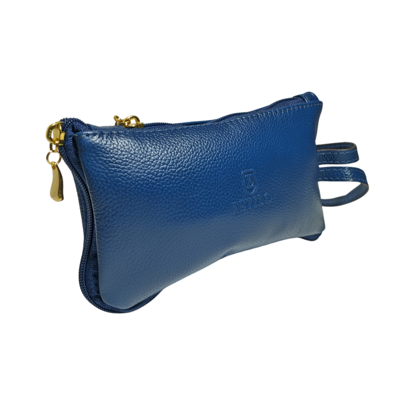 Bolsa de Mão Azul em Couro Legítimo