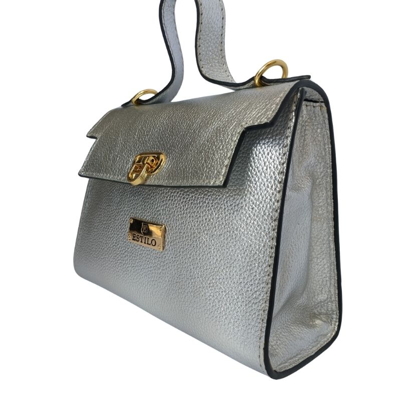 Bolsa Tiracolo Prata em Couro legítimo