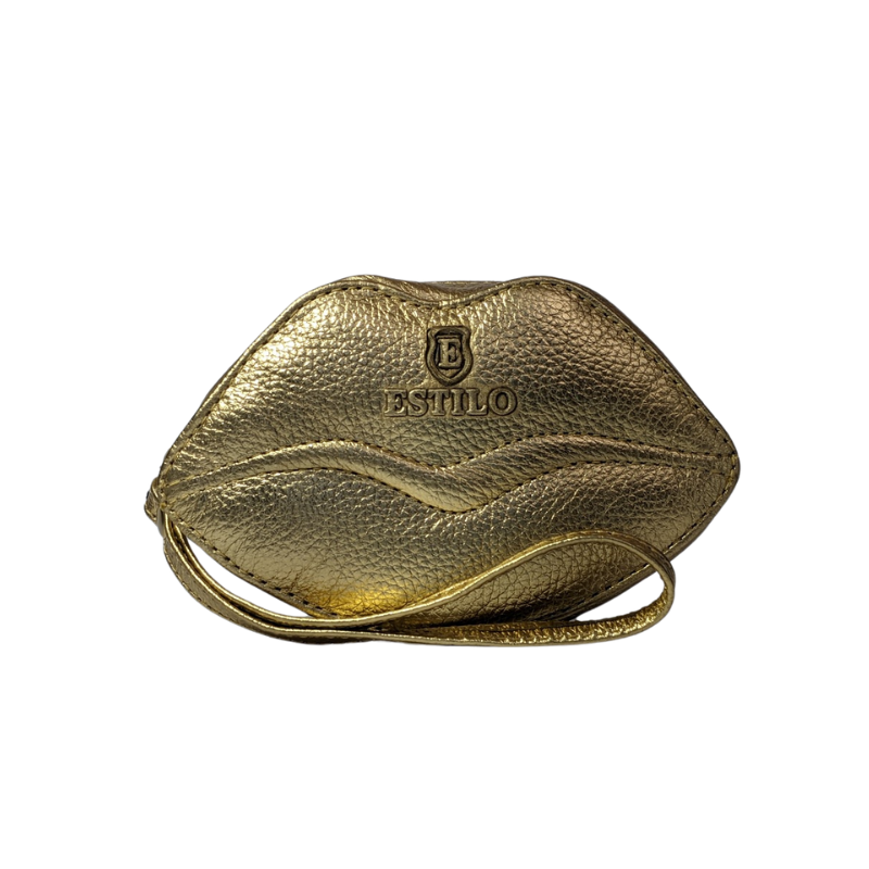Porta Moedas Lábios Dourado em Couro Legítimo