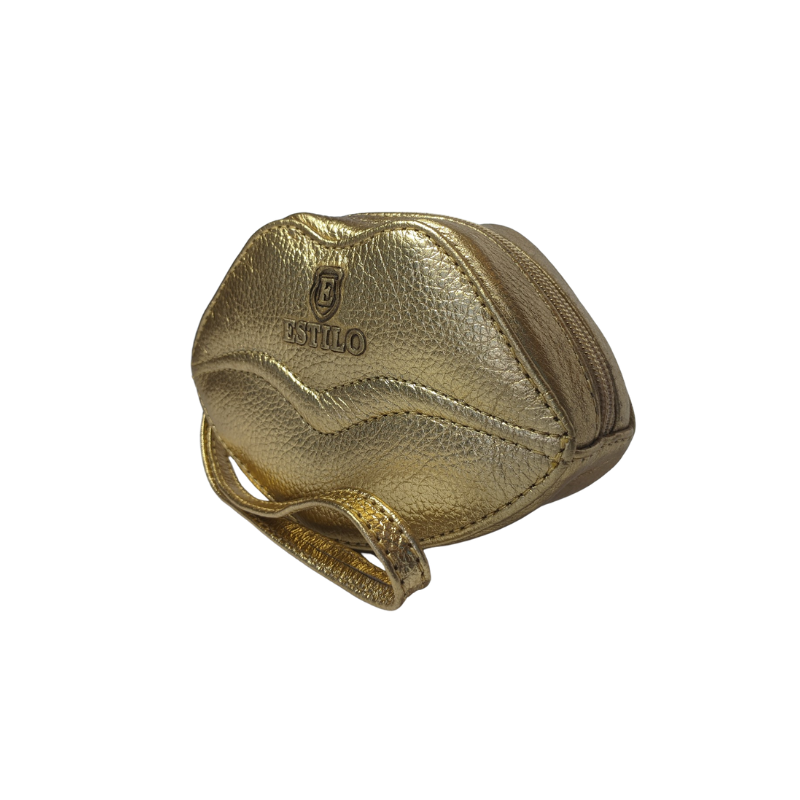 Porta Moedas Lábios Dourado em Couro Legítimo