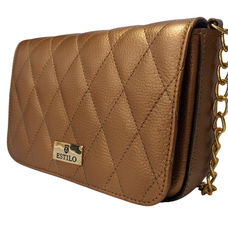 Bolsa Tiracolo Matelassê marrom metalizado