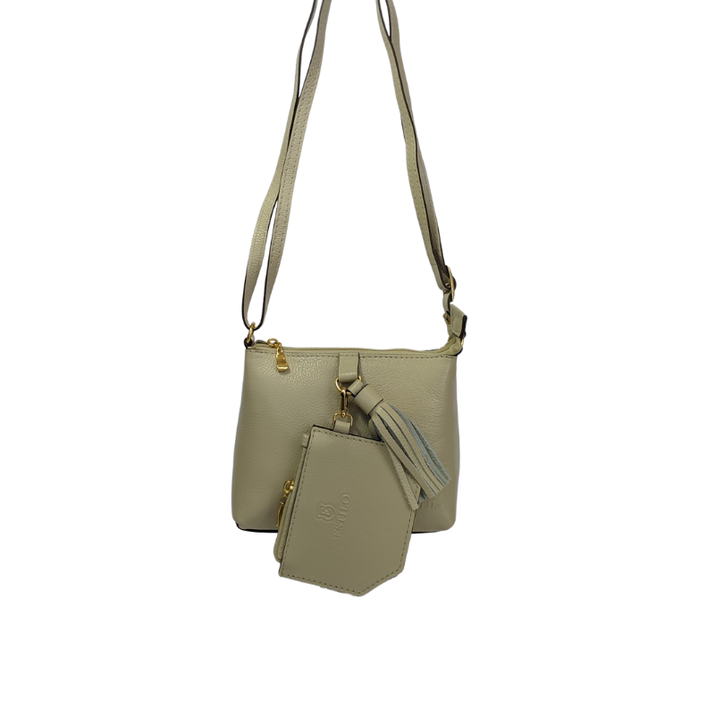 Bolsa Tiracolo Off White Chaveiro e Porta Documento em Couro Legítimo