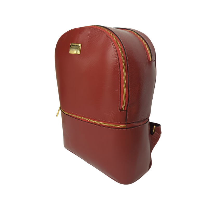 Mochila Vermelha Em Couro Legítimo
