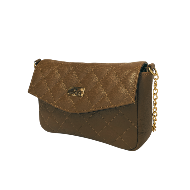 Bolsa Marrom Tiracolo Matelassê em Couro Legítimo