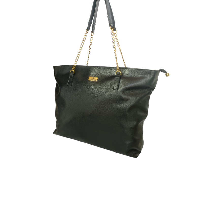 Bolsa Shopping Preta em Couro Legítimo