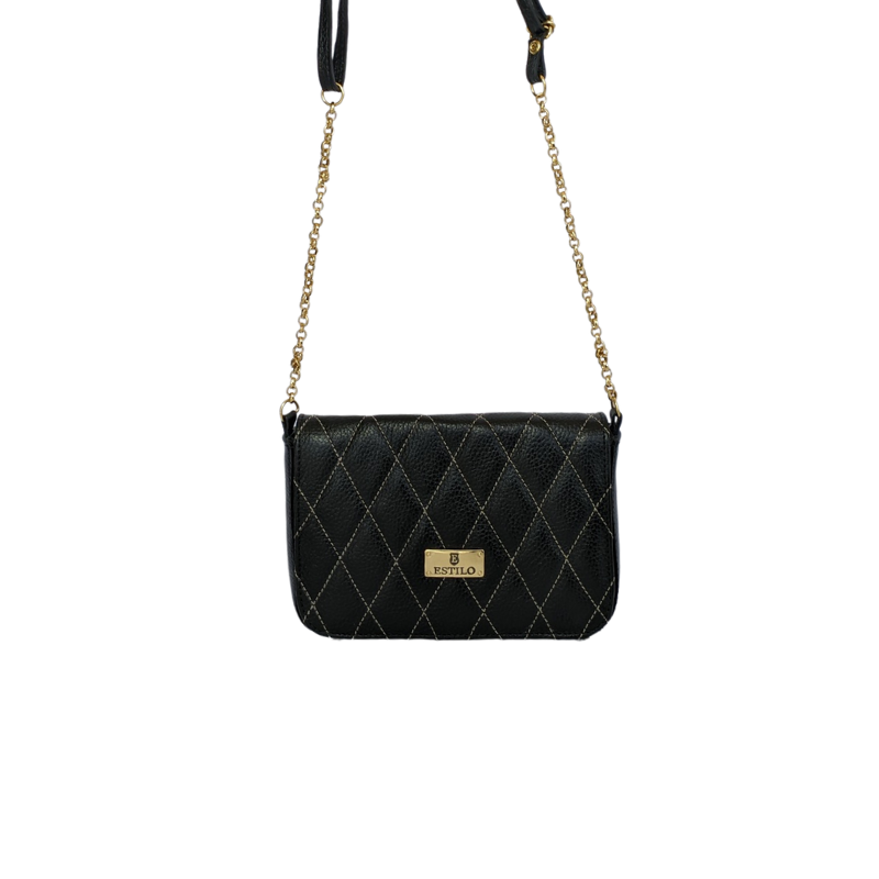 Bolsa Tiracolo Matelassê Preto metalizado