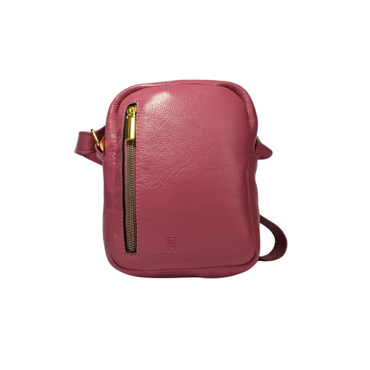 Bolsa Tiracolo Rosa em Couro Legítimo