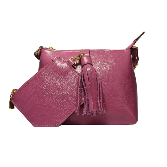 Bolsa Tiracolo Rosa Chaveiro e Porta Documento em Couro Legítimo