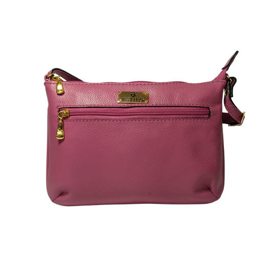 Bolsa Tiracolo Rosa com Zíper Lateral em Couro Legítimo