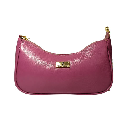 Bolsa Rosa Baguette em Couro Legítimo