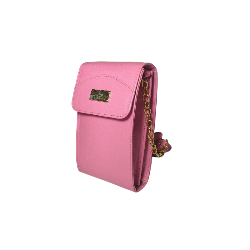 Porta Celular Rosa em Couro Legítimo