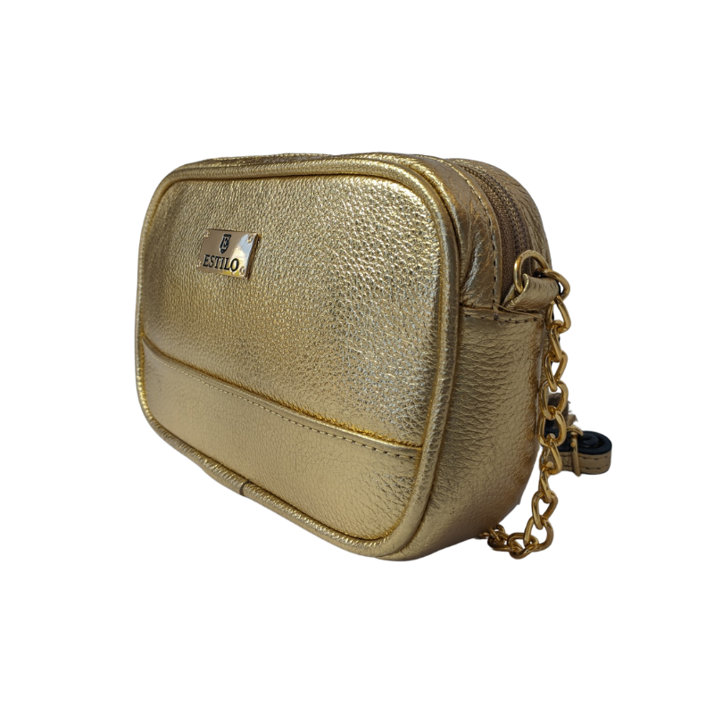 Bolsa Tiracolo Ouro em Couro Legítimo