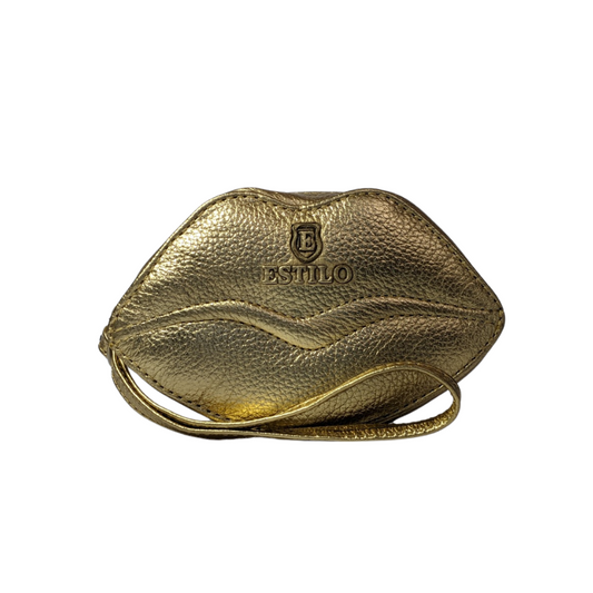 Porta Moedas Lábios Dourado em Couro Legítimo