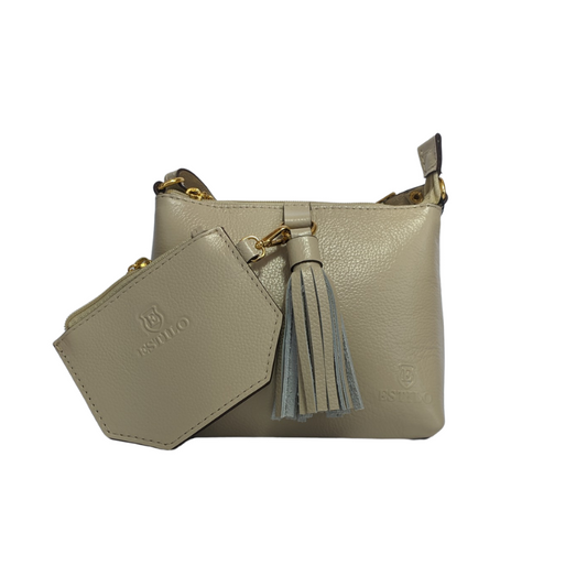 Bolsa Tiracolo Off White Chaveiro e Porta Documento em Couro Legítimo