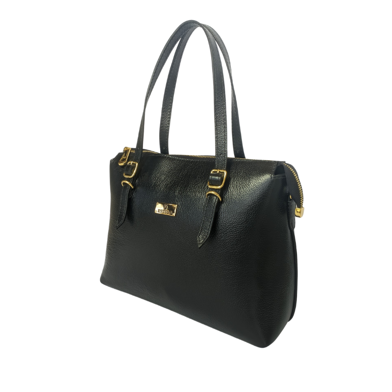 Bolsa Shopping Preto em Couro Legítimo