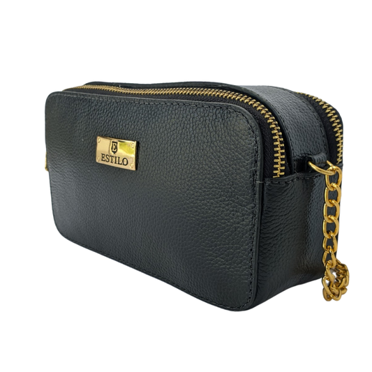 Bolsa Camera Bag Preta em Couro Legítimo