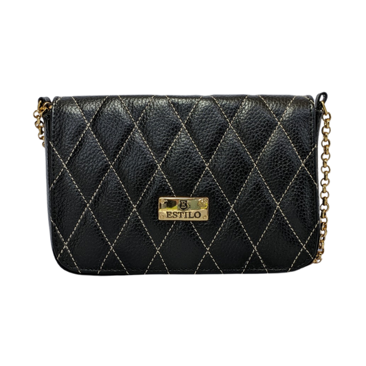 Bolsa Tiracolo Matelassê Preto metalizado