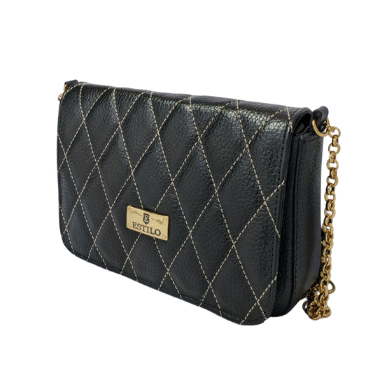 Bolsa Tiracolo Matelassê Preto metalizado