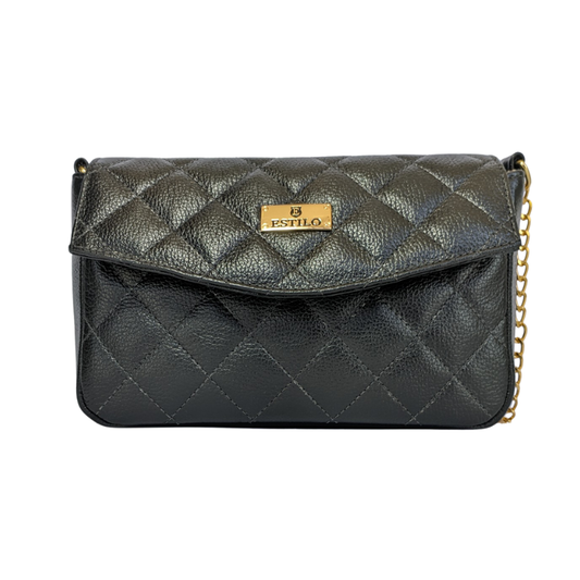 Bolsa Preta Tiracolo Matelassê em Couro Legítimo